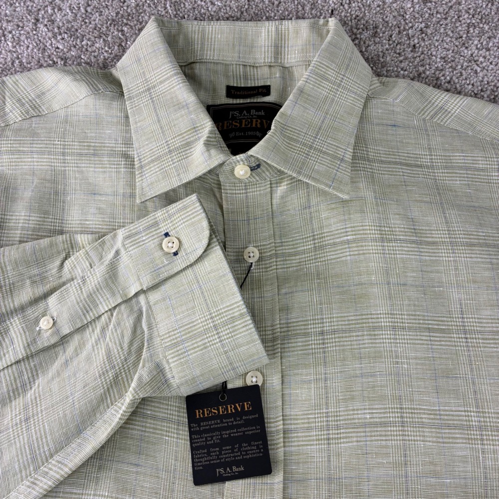 NWT Jos A Bank Reserve Mens XL Linen Plaid Button Up Dress Shirt Traditional Fit - Picture 9 of 11